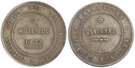 5 Pesetas. 1873. CARTAGENA. Anv.: 90 perlas. Rev.: 86 perlas. 26,48 grs. Anverso y reverso no coincidentes. Tipo Moneda. Al-24. MBC+.