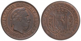 10 Céntimos. 1875. BRUSELAS. Anverso y reverso coincidentes. Tipo medalla. Restos de brillo y color originales. EBC/EBC-.