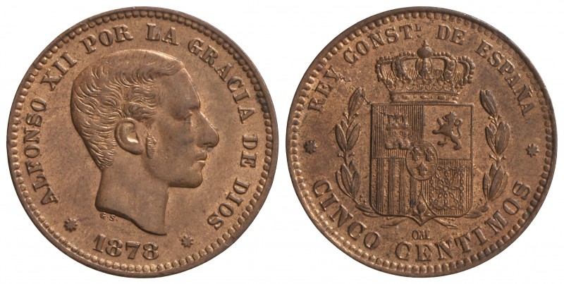 5 Céntimos. 1878. BARCELONA. O.M. Color y brillo originales. SC.