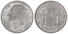 2 Pesetas. 1882 (*18-82). M.S.-M. Brillo original. EBC/EBC+.