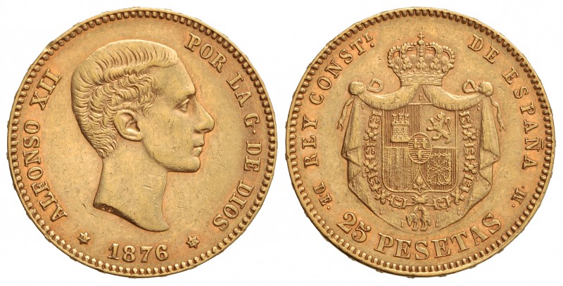 25 Pesetas. 1876 (*18-76). D.E.-M. (Pequeños golpecitos). EBC-/MBC+.