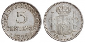 5 Centavos de Peso. 1896. PUERTO RICO. P.G.-V. 1,13 grs. EBC-/EBC.