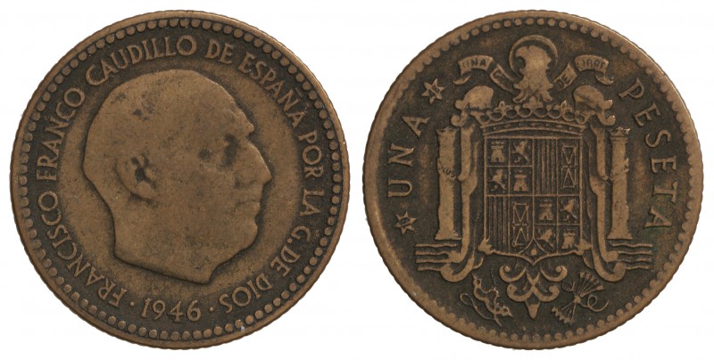 1 Peseta. 1946 (*19-48). Busto de Mariano Benlliure. La mayoría de estas raras p...