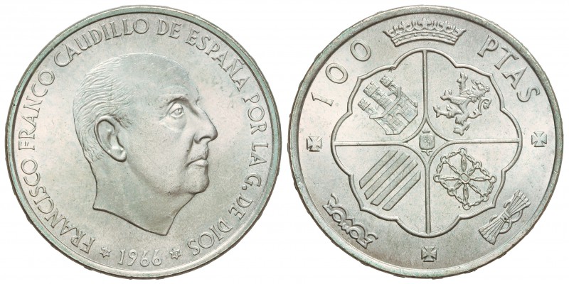 100 Pesetas. 1966 (*19-69). Palo Recto. Brillo original. HG-355. SC.