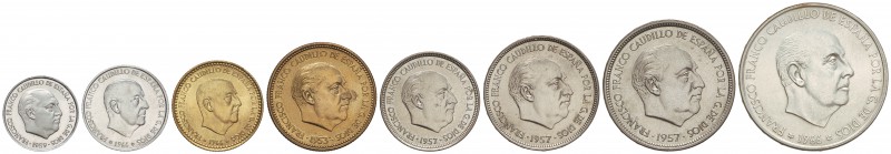 Serie 8 monedas 10 Céntimos a 100 Pesetas. (*70). En tira de plástico no origina...