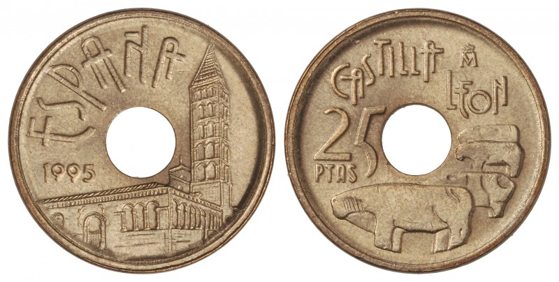 25 Pesetas. 1995. 4,25 grs. Castilla y León. ERROR sin la Y. JBM-91.2.1. SC.