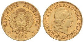 5 Pesos. 1884. 8,01 grs. AU. Fr-14; KM-31. MBC+.