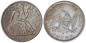 1/2 Dólar. 1855-O. NEW ORLEANS. 12,42 grs. AR. Libertad Sentada. Bonita pátina irisada. KM-82. EBC-.