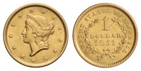 1 Dólar. 1851. 1,67 grs. AU. Tipo Libertad. (Rayita en reverso). Brillo original. Fr-84; KM-73. EBC.