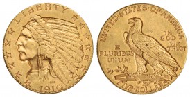 5 Dólares. 1910. 8,33 grs. AU. Tipo Indio. Brillo original. Fr-148; KM-129. EBC.