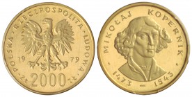 2.000 Zlotych. 1979. 8 grs. AU. Nicolás Copérnico. Tirada: 5.000 piezas. Fr-122; Y-106. PROOF.