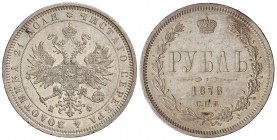 1 Rublo. 1878-CPb HF. ALEJANDRO II. 20,70 grs. AR. Ceca: C¶y ensayador: H¶. (Rayitas). Y-25. EBC-.