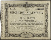 Suscrición Voluntaria 100 Reales de Vellón. 30 Mayo 1870. CARLOS VII, PRETENDIENTE. LA TOUR DE PEILZ. Ed-196. SC.