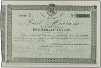 Bono del Tesoro 500 Reales de Vellón. 1 Noviembre 1873. CARLOS VII, PRETENDIENTE. BAYONA. Ed-211. SC.