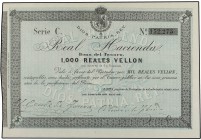 Bono del Tesoro 1.000 Reales de Vellón. 1 Noviembre 1873. CARLOS VII, PRETENDIENTE. BAYONA. Precintado y garantizado por PCGS (nº 80855302) como Very ...