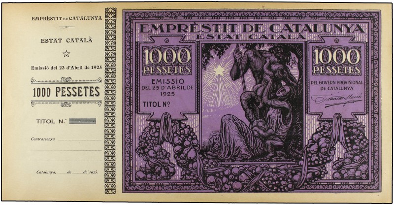 Serie 4 Emprèstits 25, 100, 500 y 1.000 Pessetes. 23 Abril 1925. EMPRÈSTIT DE CA...