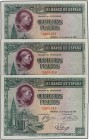 Lote 3 billetes 500 Pesetas. 15 Agosto 1928. Cardenal Cisneros. Trío correlativo. Ed-356. SC.