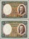 Lote 2 billetes 25 Pesetas. 25 Abril 1931. Vicente López. Pareja correlativa. Precintados y garantizados por ICG (nº 20150211P15754N19968) como 60 AU/...