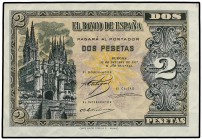 2 Pesetas. 12 Octubre 1937. Catedral de Burgos. Serie A. (Ligeras arruguitas). Ed-426. SC.