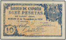10 Pesetas. 21 Noviembre 1936. (Taladro reparado). Ed-418. (SC-).