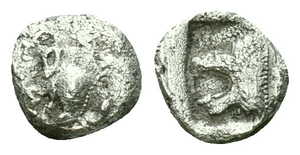 Greek coins
Mysia, Cyzicus
Obol circa 450, AR . Forepart of boar l., behind, t...