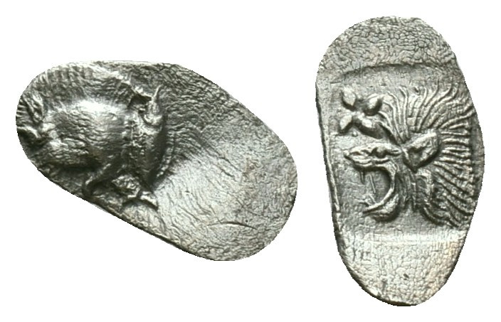 Greek coins
Mysia, Cyzicus
Obol circa 450, AR . Forepart of boar l., behind, t...