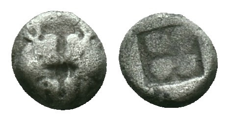 Greek Coins
Lesbos. Mytilene 500-450 BC.Obol AR Two confronted boar heads, abov...