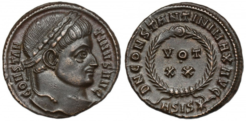 Konstantyn I Wielki (306-337 n.e.) Follis, Siscia Awers: Głowa cesarza w wieńcu ...