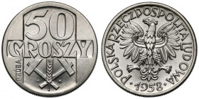 Próba NIKIEL 50 groszy 1958 - kłos i młoty