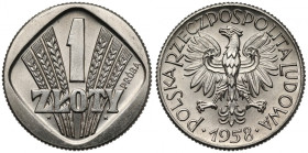 Próba NIKIEL 1 złoty 1958 - kłosy