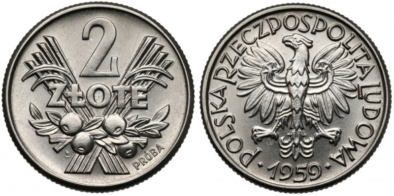 Próba NIKIEL 2 złote 1959 Jagody Jedyna próba niklowa cenionej dwuzłotówki z 'ja...
