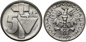 Próba NIKIEL 5 złotych 1959 - młot i kielnia