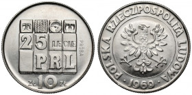 Próba NIKIEL 10 złotych 1969, 25-lecie PRL