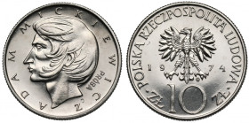 Próba NIKIEL 10 złotych 1974 Mickiewicz