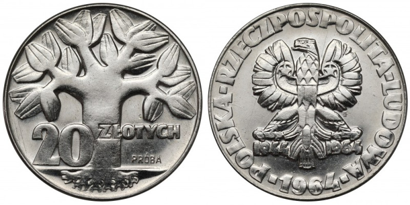 Próba NIKIEL 20 złotych 1964 Drzewo Lekkie przetarcie na drzewie. 
Reference: P...
