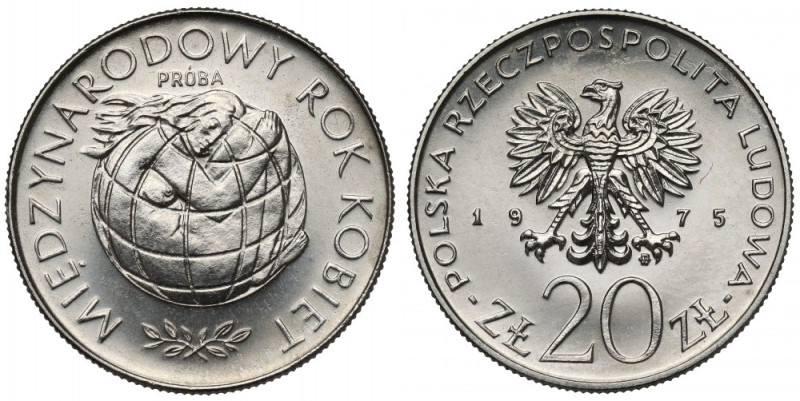 Próba NIKIEL 20 złotych 1975 Rok Kobiet - kula ziemska Reference: Parchimowicz P...