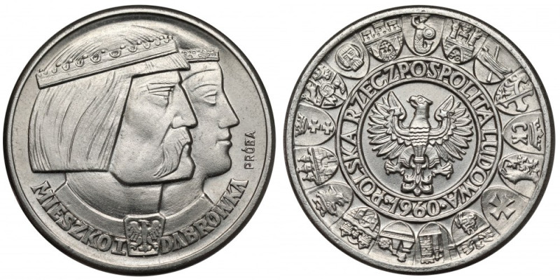 Próba NIKIEL 100 złotych 1960 Mieszko... głowy - BEZ nominału Ciekawa, błędna hy...