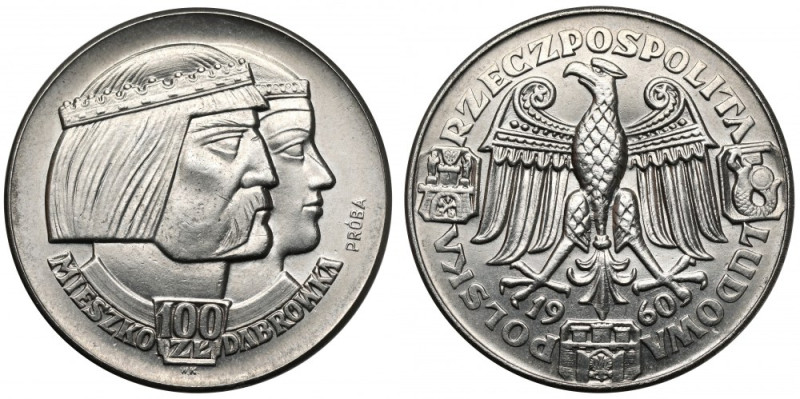 Próba NIKIEL 100 złotych 1960 Mieszko... głowy - duży orzeł Reference: Parchimow...