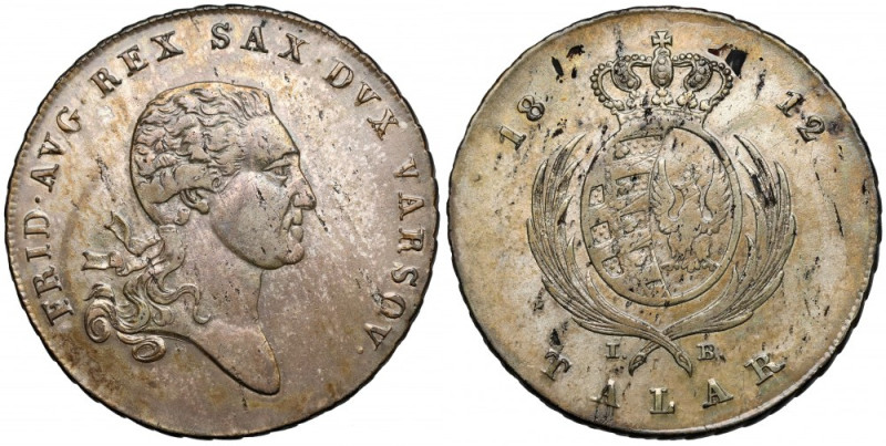 Księstwo Warszawskie, Talar 1812 IB Moneta polakierowana. Ładny detal awersu. Dr...