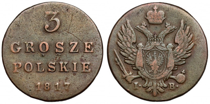 3 grosze polskie 1817 IB Pierwszy rocznik trojaków Królestwa Polskiego. 
 Orygi...