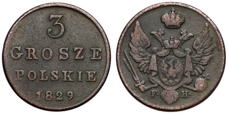3 grosze polskie 1829 FH Reference: Bitkin 1035, Plage 170
Grade: VF