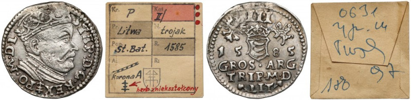 Stefan Batory, Trojak Wilno 1585 - ex. Kałkowski Ładny detal, szczególnie rewers...