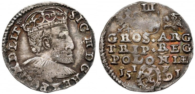 Zygmunt III Waza, Trojak Olkusz 1591 Ślad gięcia. Ładna patyna. Lekki połysk rew...