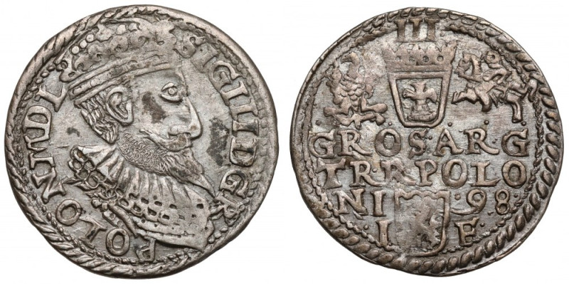 Zygmunt III Waza, Trojak Olkusz 1598 - rzadki portret Rzadki przejściowy typ por...