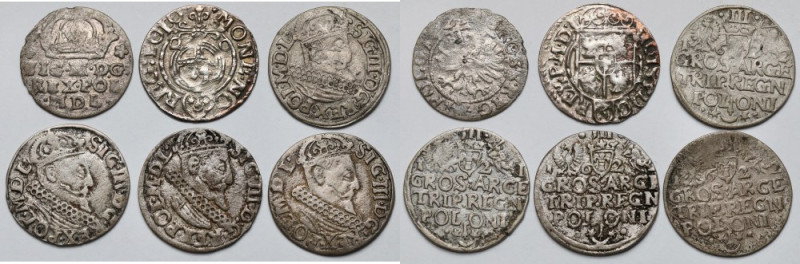 Zygmunt III Waza, Trojaki, Półtorak i Grosz - zestaw (6szt) W zestawie wart uwag...