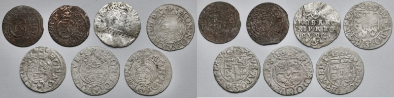 Gustaw II Adolf i Krystyna Waza, Szelągi, Półtoraki i Trojak - zestaw (7szt) Tro...