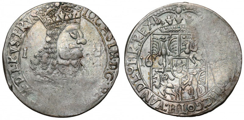 Jan II Kazimierz, Ort Lwów 1656 Moneta z wyraźnym niedobiciem, a jednocześnie w ...
