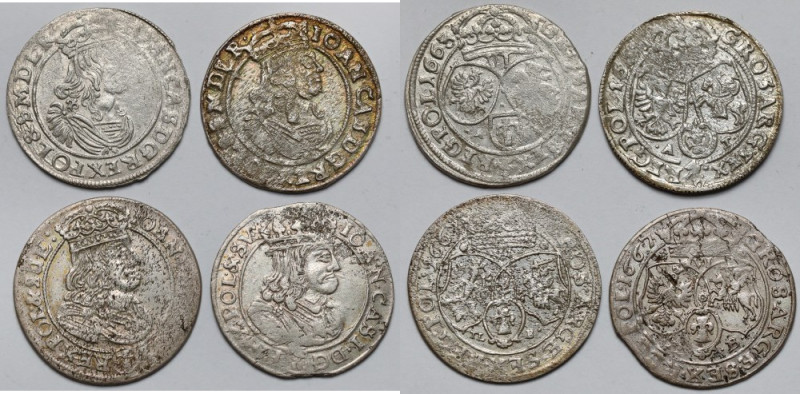Jan II Kazimierz, Szóstaki 1663-1667 - zestaw (4szt) 1663 menniczej świeżości, j...