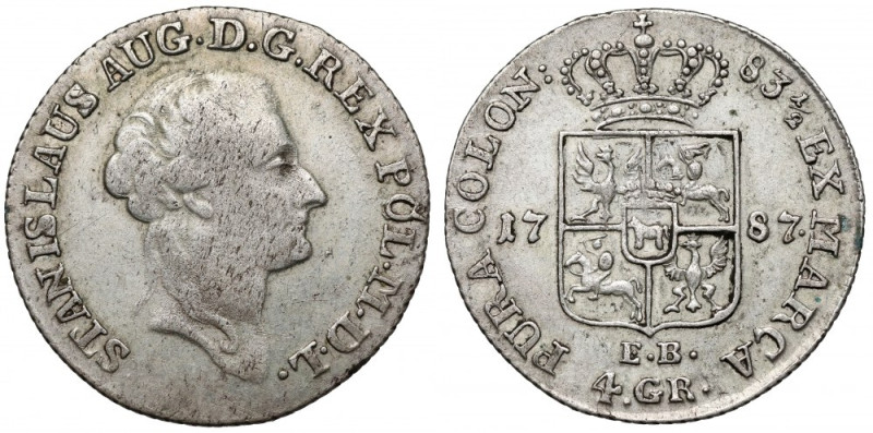 Poniatowski, Złotówka 1787 EB Pierwsza złotówka z nowym typem tarczy herbowej (k...