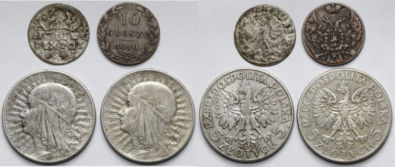 Zygmunt III Waza, Zabory i II RP, od Grosza do 5 złotych - zestaw (4szt) 
Grade...